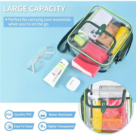 Clear Bag Stadium Approved Crossbody Purse, Clear Tote Bag for Concert Festival - Picture 2 of 7